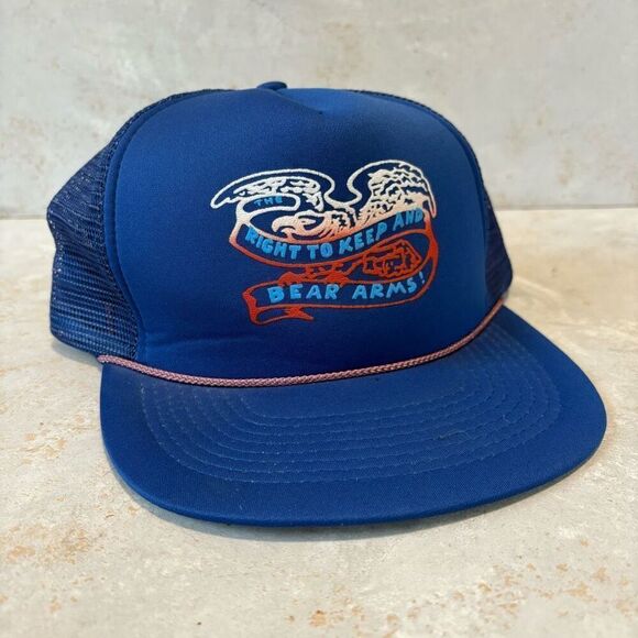 Vintage y2k 2nd amendment bear arms blue mesh back SnapBack trucker hat - Picture 1 of 7